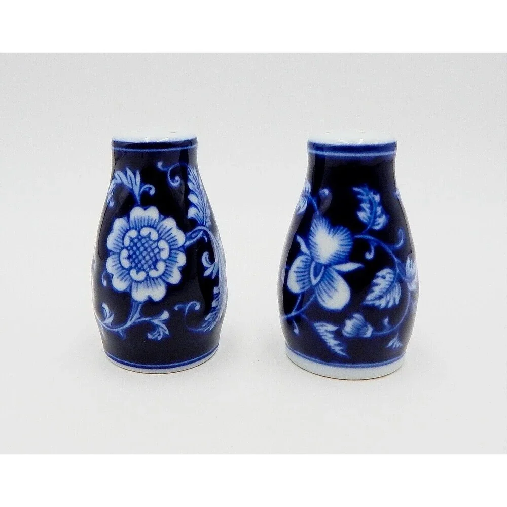 Pier 1 Imports Mandarin Salt Pepper Shakers Blue Floral Flowers With Stoppers